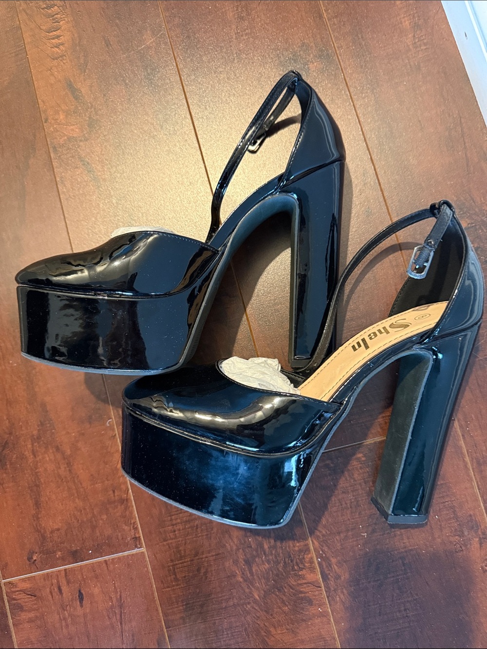 Ella Black Patent Platform Ankle-Strap Heels